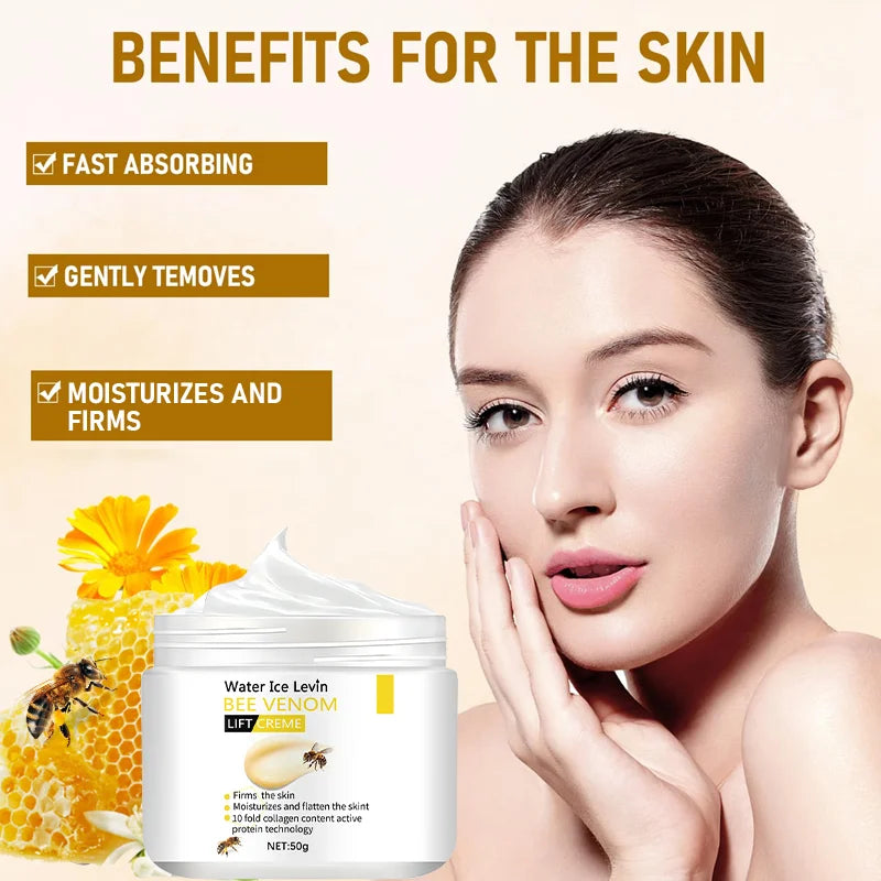 Bee Venom Instant Facial Lifting Cream Tightens and Lifts Sagging Skin, Smoothing the Skin | Alcohol-Free, Contains Hyaluronic Acid, Suitable for All Skin Types Qme