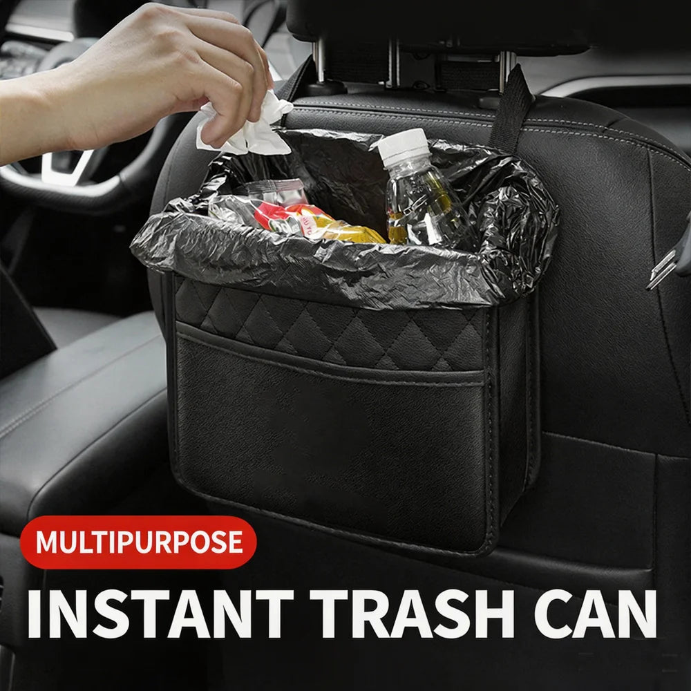 Multi-Function Leather Backseat Storage Bag Trash Can & Garbage Bag Holder Organizer for Most Car Models Qme