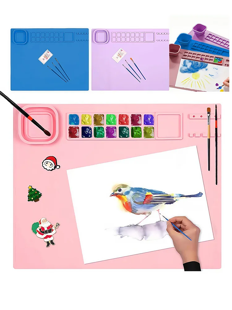 1PCS Silicone Painting Pad Brush Holder Silicone Mat,Silicone Art Drawing Pad Washable Graffiti Mat Birthday Gift Oil Paint Pad Qme