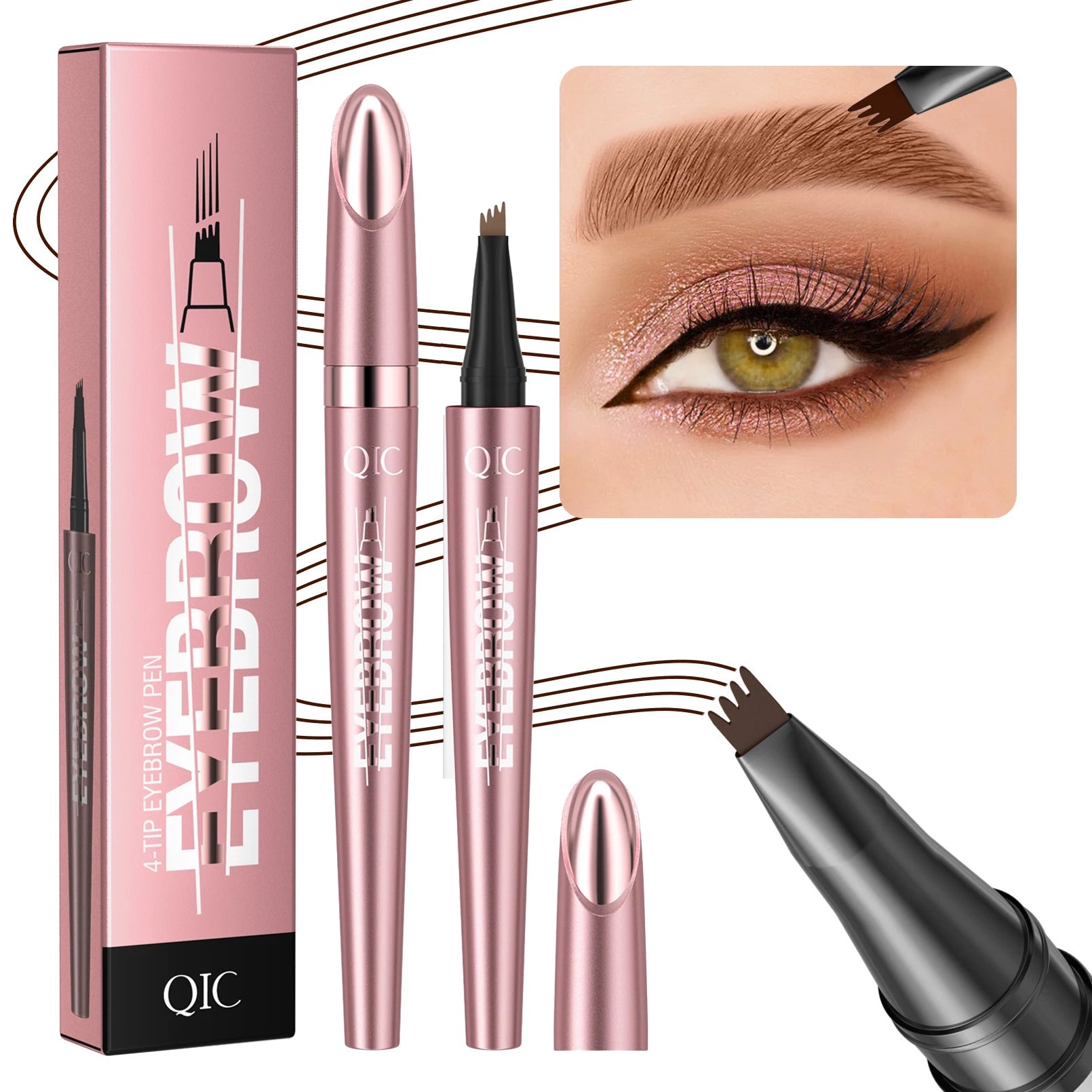 4 Point Liquid Eyebrow Pencil Waterproof Dark Brown Fork Tip Eyebrow Pencil Tattoo Fine Sketch Liquid Eyebrow Pen Makeup Tool Qme