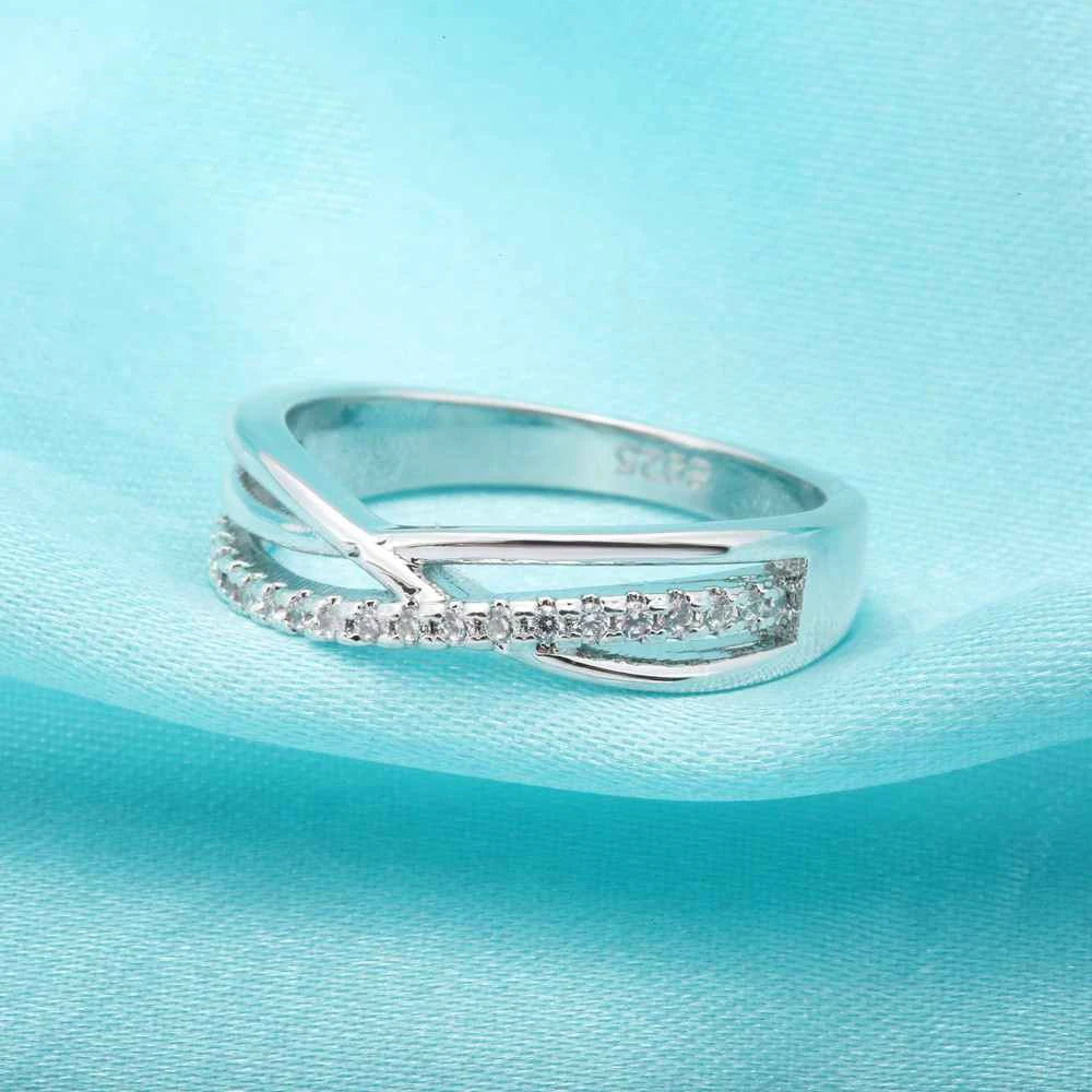 New Wide Cross Cubic Zircon 925 Sterling Silver Color Ring Fashion Female Jewelry Infinity Women Wedding Rings For Party Qme
