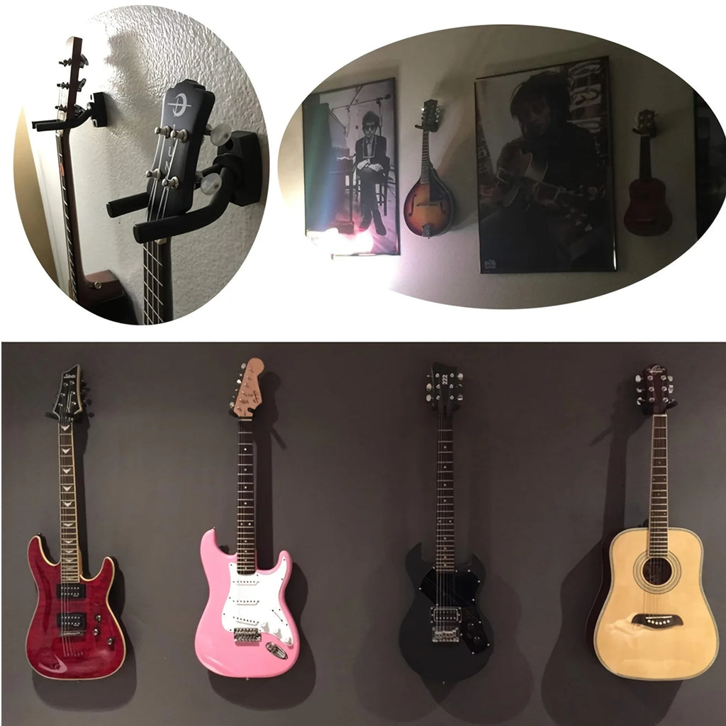Black Metal Guitar Wall Hanger-Easy Install Uncharged Hook Holder For All Sizes - Fits Guitars, Bass, Mandolin, Banjo, Ukulele Qme