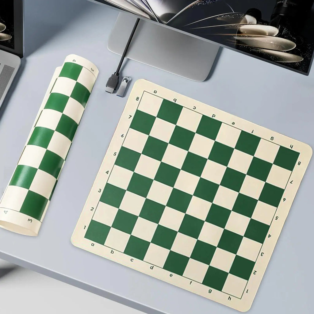 Tournament Chess Board 64 Grids Tournament Chess Mat Roll Up Chess Board Compact PU Leather Chess Board Checkers Folding Board Qme