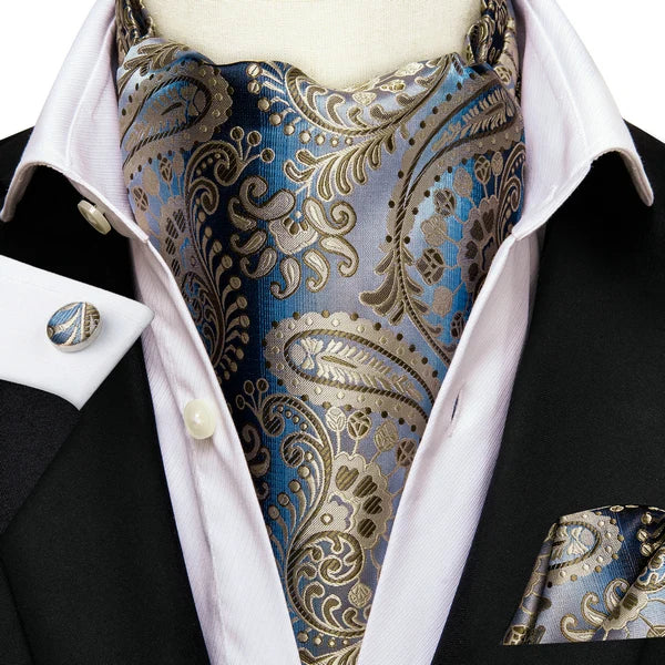Men's Ascots Fashion Luxury Paisley Cravat Cufflinks Handkerchiefs