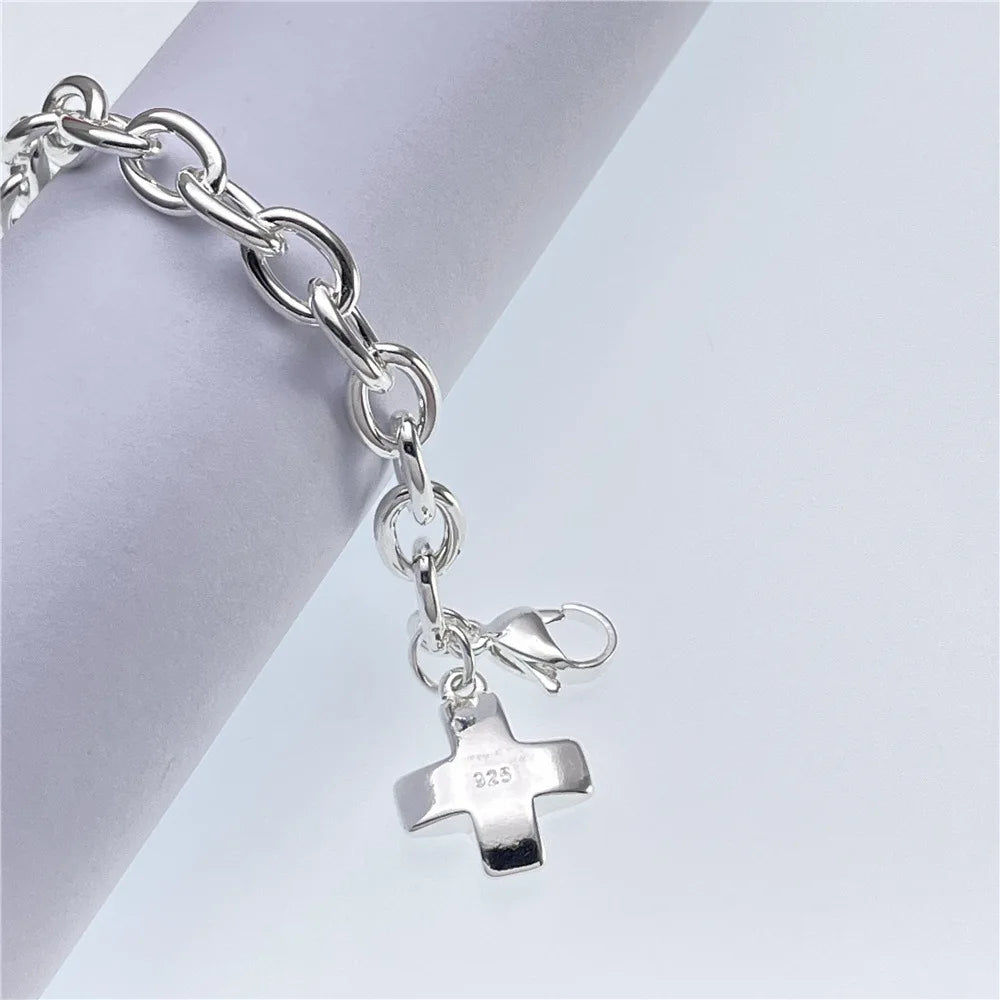925 sterling Silver unique cross Bracelets for Women fashion Costume Jewelry 20cm 8inch Wedding accessories Christmas Gifts Qme