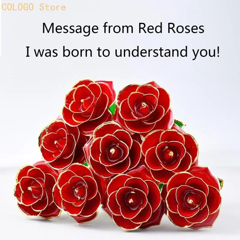 24K Plated Gold Dipped Rose Dried Flower Box Dispaly Stand Qme