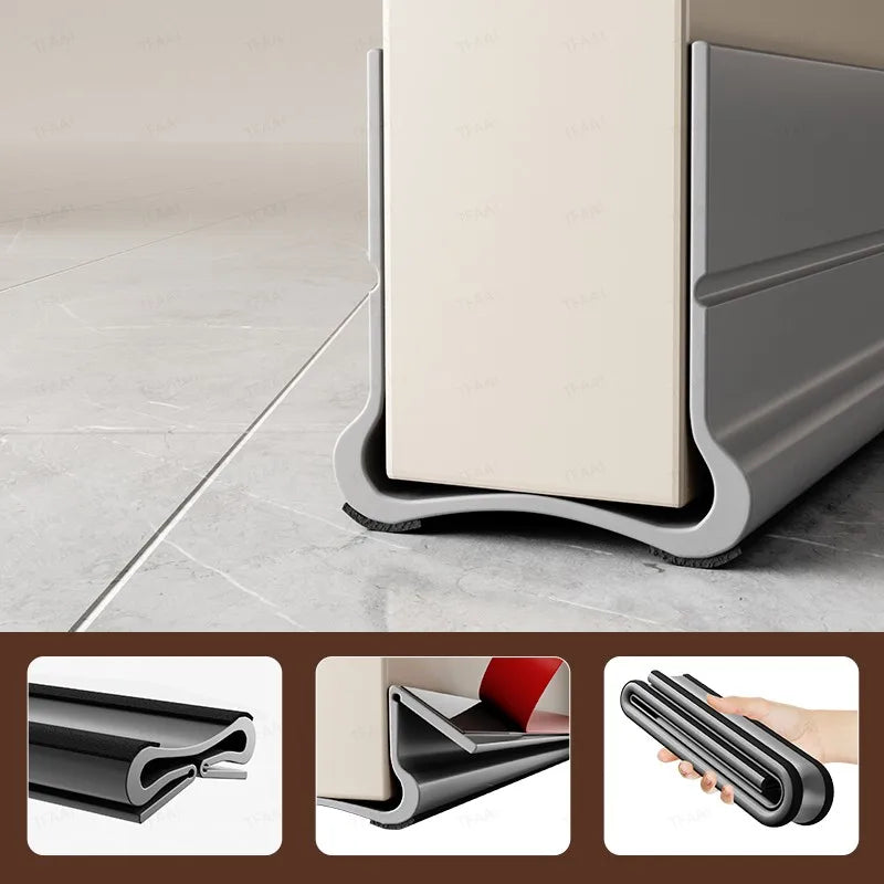 1Pc Door Gap Weather Strip 93cm Adjustable Flexible PVC Triple Seal Soundproof Windproof Bottom Seal Strips Self-adhesive Strip Qme