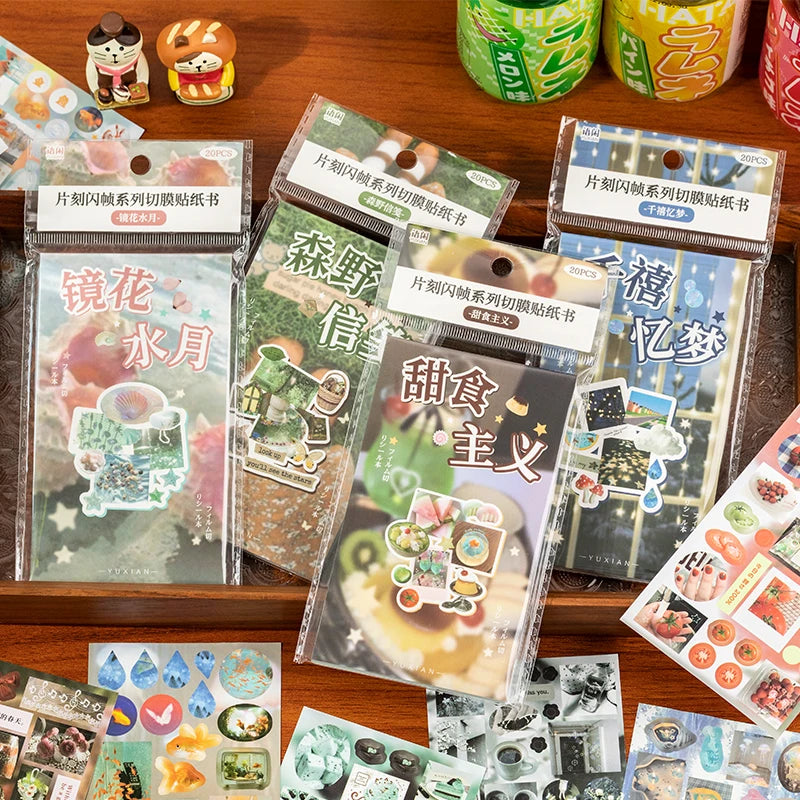 20/29pcs Cute Die-cut Stickers Book Flash Decorative DIY Scrapbook Phone Case Decoration Collage Sticker Aesthetic Stationery Qme CDEF