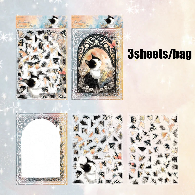 Gothic Dark Cat Theme Crystal PET Puzzle Stickers for DIY Crafts Scrapbooking Journal Phone Case Notebook Decoration Qme 4