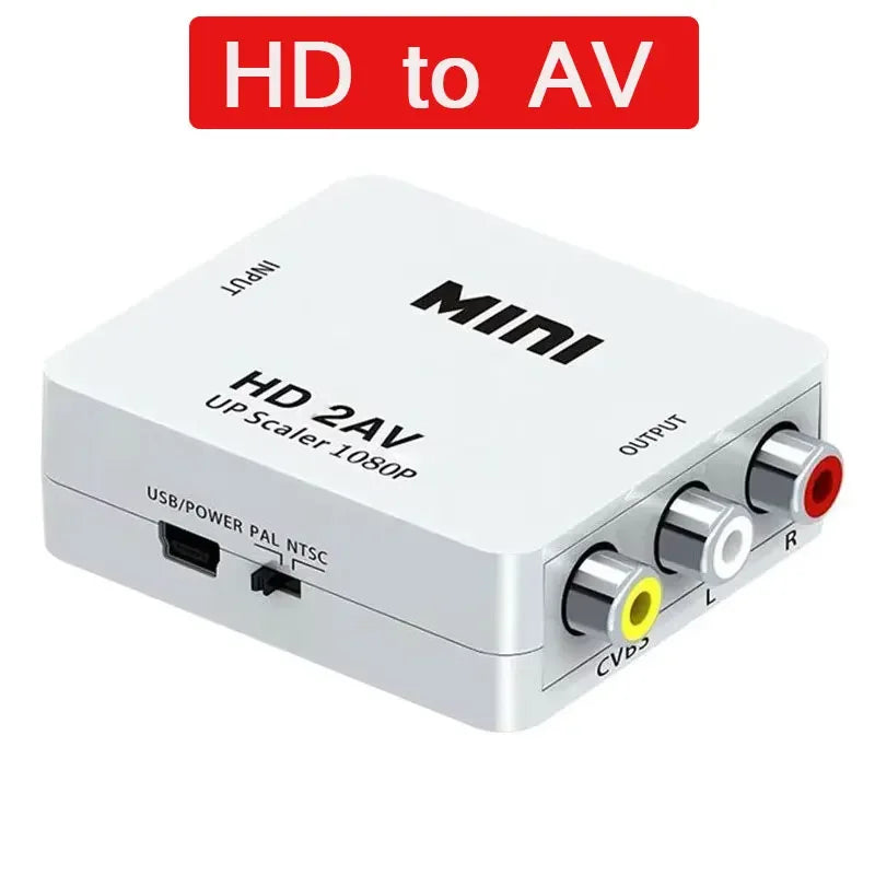 HD 1080P hdmi-compatible To RCA AV/CVBS Adapter Converter High Quality AV2HD Audio Video Cable CVBS AV Adapter with USB Cable Qme HD to AV White