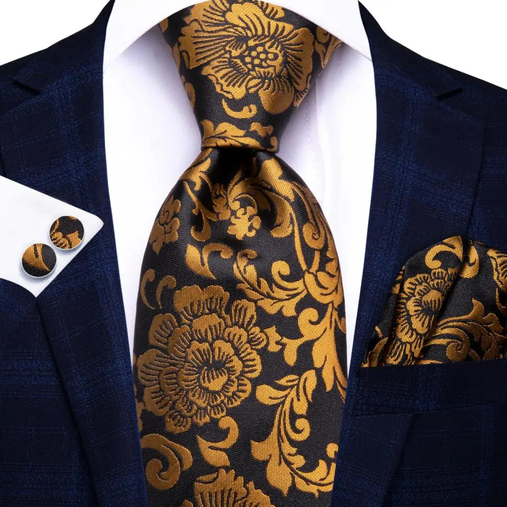 Hi-tie Psialey Black Gold Silk Elegant Tie Men Groom Wedding Necktie Qme SN-3914