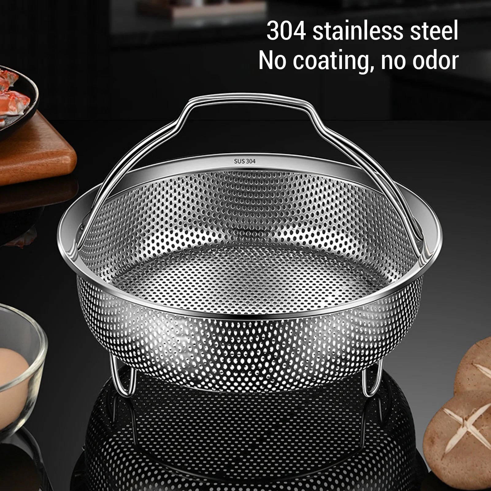Steam Basket 304 Stainless Steel Rustproof Ergonomic Steaming Rack User Friendly Foldable Handles for Home Kitchen Rice Cooker Qme