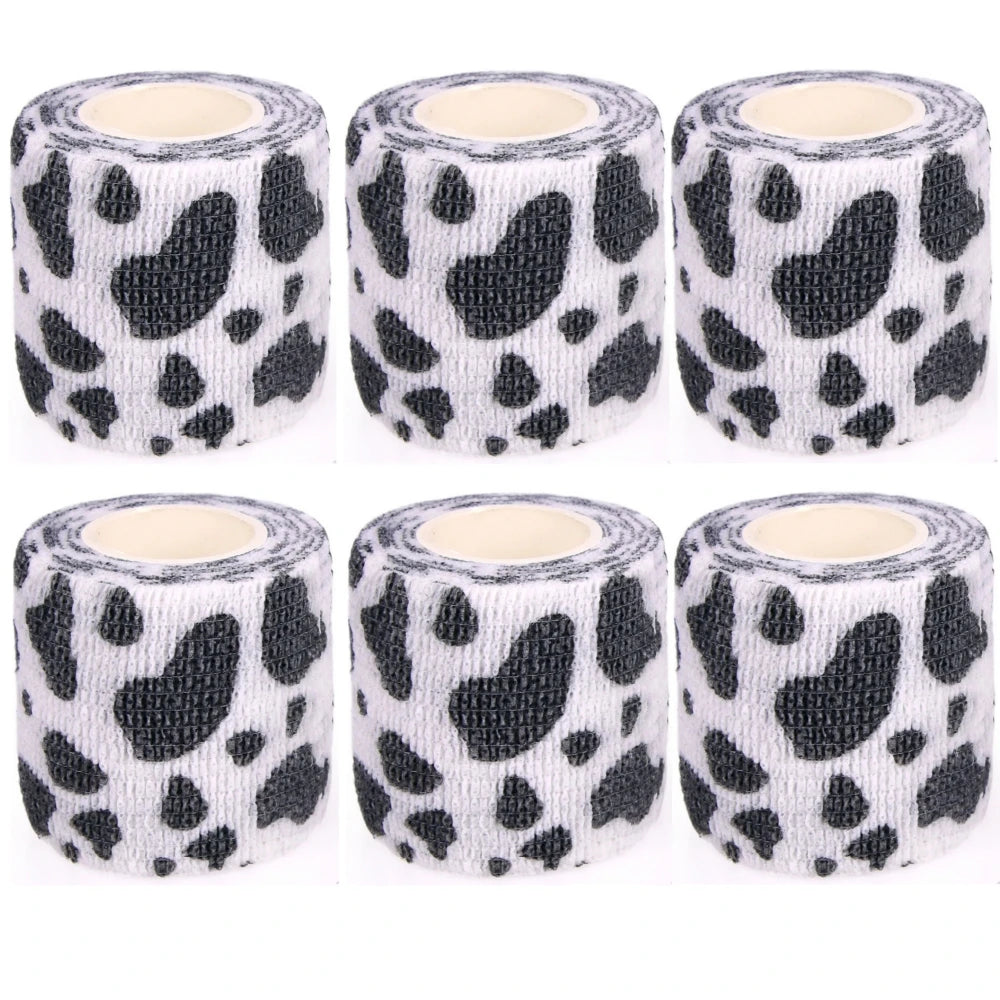 6/12PCS Gauze Bandage Self-adhesive Breathable Elastic Bandages for Nail Tattoo Art Sports Fixing Finger Wrist Leg Qme 6 Cow Print