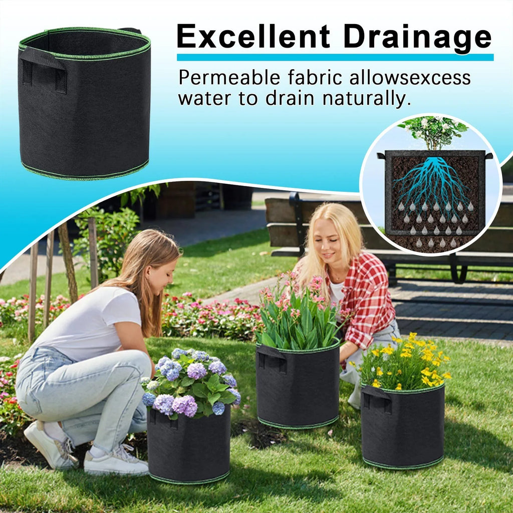 Wear-resistant Green Vegetable/Flower/Plant Grow Bags Gallons Thickened Non-Woven Durable Grow Bags Fabric Pots with Handles Qme