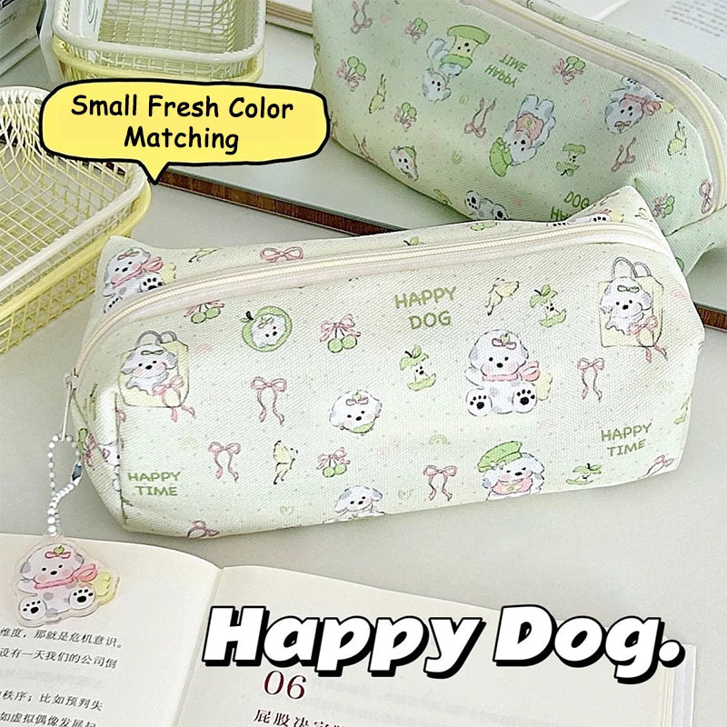 Cute Cartoon Puppy Pencil Pouch Large Capacity Stationery Storage Bag Qme