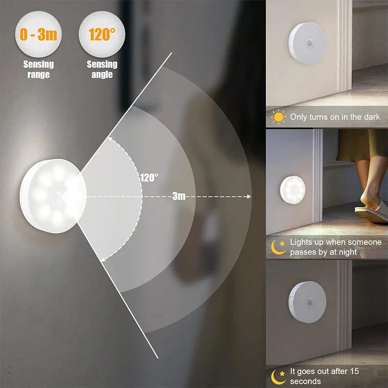 2~6 Pack Motion Sensor LED Night Light USB Rechargeable 3 Color Night Lamp Cabinet Wardrobe Lamp Staircase Wireless Closet Light Qme