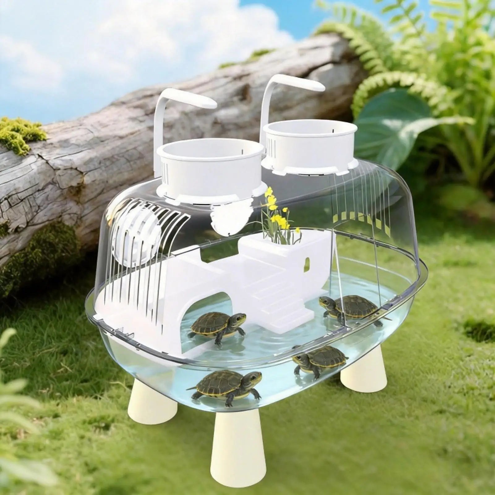 Aquatic Turtle Tank Clear USB Powered Basking House Turtle Tank Pet Reptile Habitat For Indoor Home Living Room Apartment Office Qme