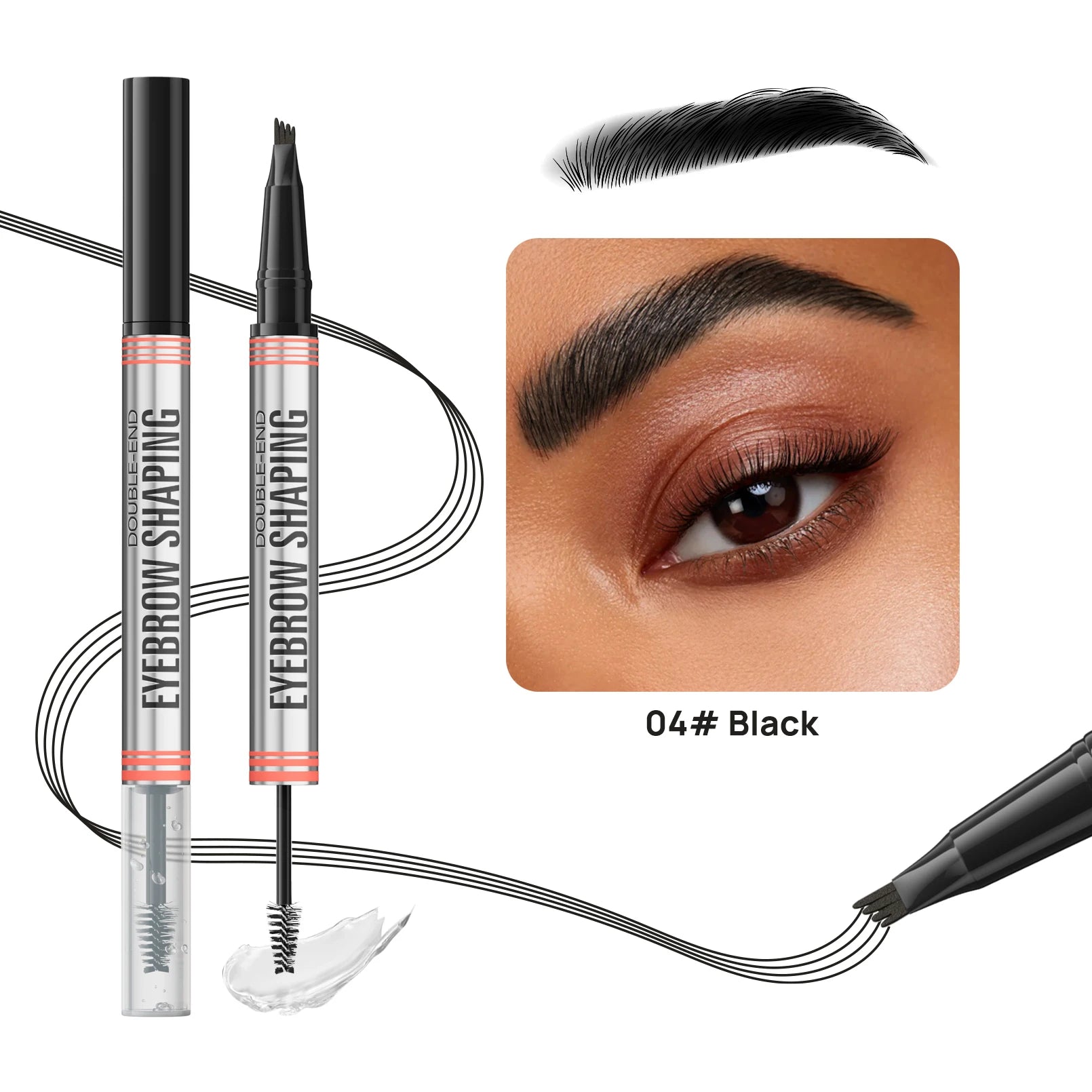 4 Colors Eyebrow Pen Waterproof 4 Fork Tip Eyebrow Tattoo Pencil Cosmetic Long Lasting Natural Dark Brown Liquid Eye Brow Pencil Qme 9705-4