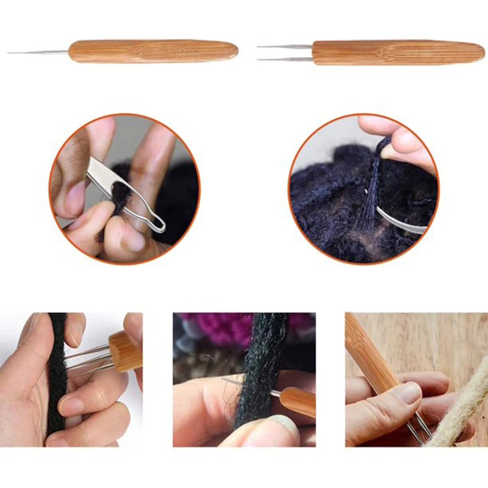 Dreadlock Crochet Hook Tool Braid Hair Dreadlocks Needle Weaving Crochet Hook Bamboo Handle Multifunction Sewing Tools Qme
