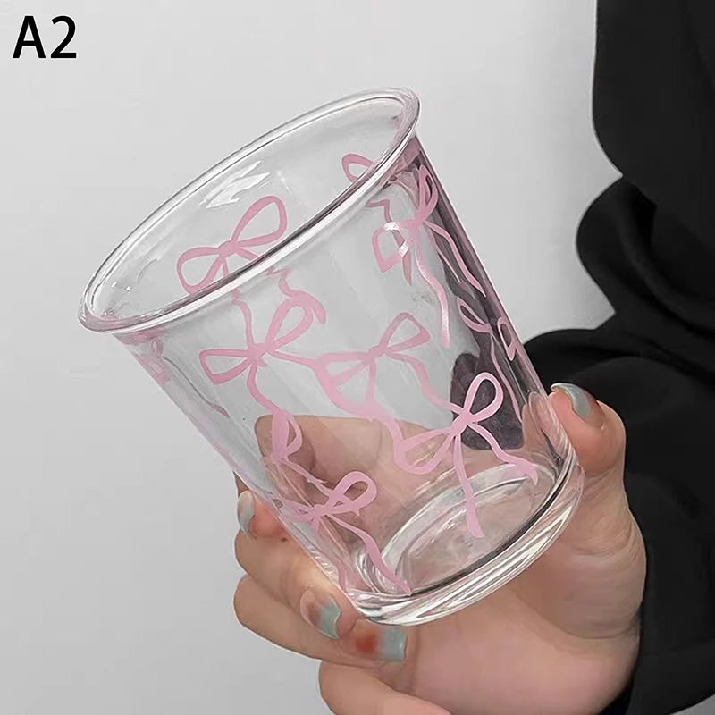 Bow Glass Cute Water Cup Cartoon Striped Doodle Coffee Mug Household Qme A2