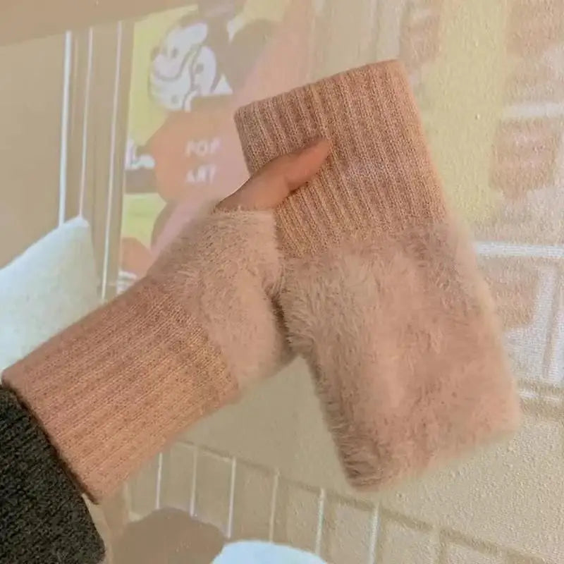 1Pair Warm Cold-proof Half-finger Gloves Women Autumn Winter Qme A2