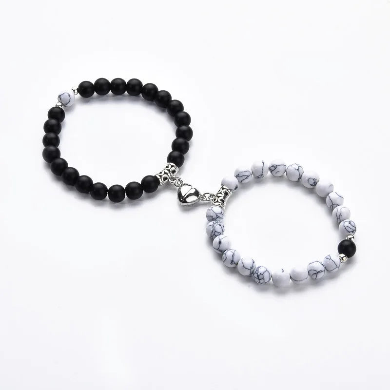 Hot Sale Zinc Alloy Purple and More Colors Couple Bracelets Heart Magnetic Attraction Matching Bracelet for Lovers Qme SilverLove-WT