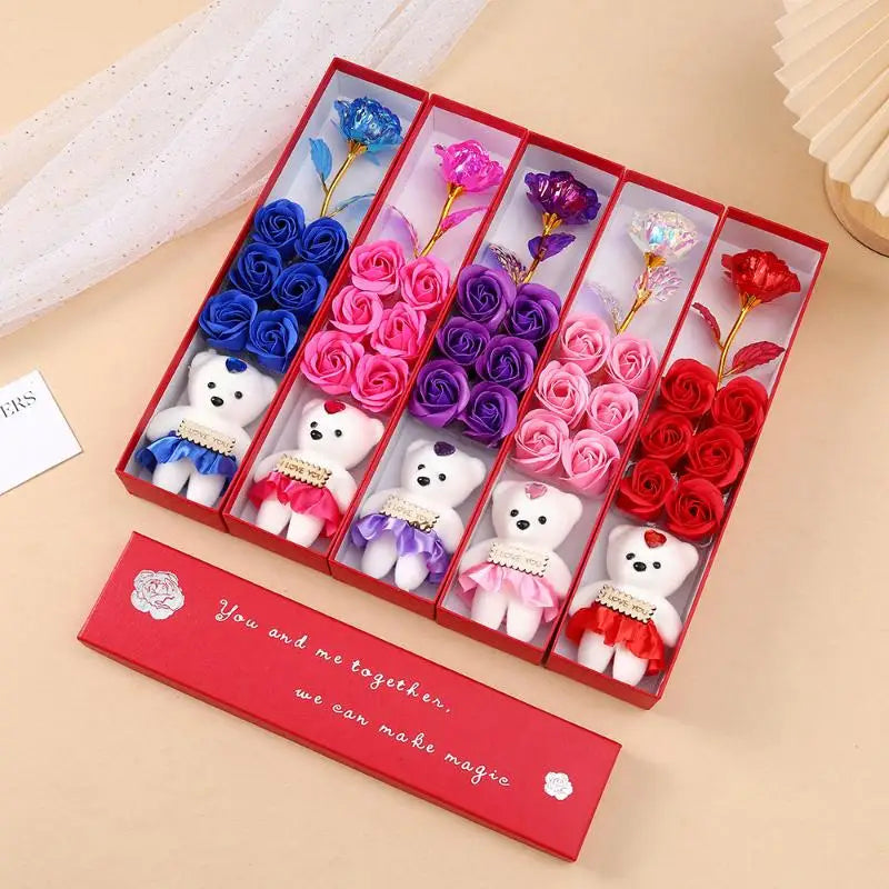 Plush Bear Artificial Flower Box Soap Rose Flowers Creative Romantic Qme