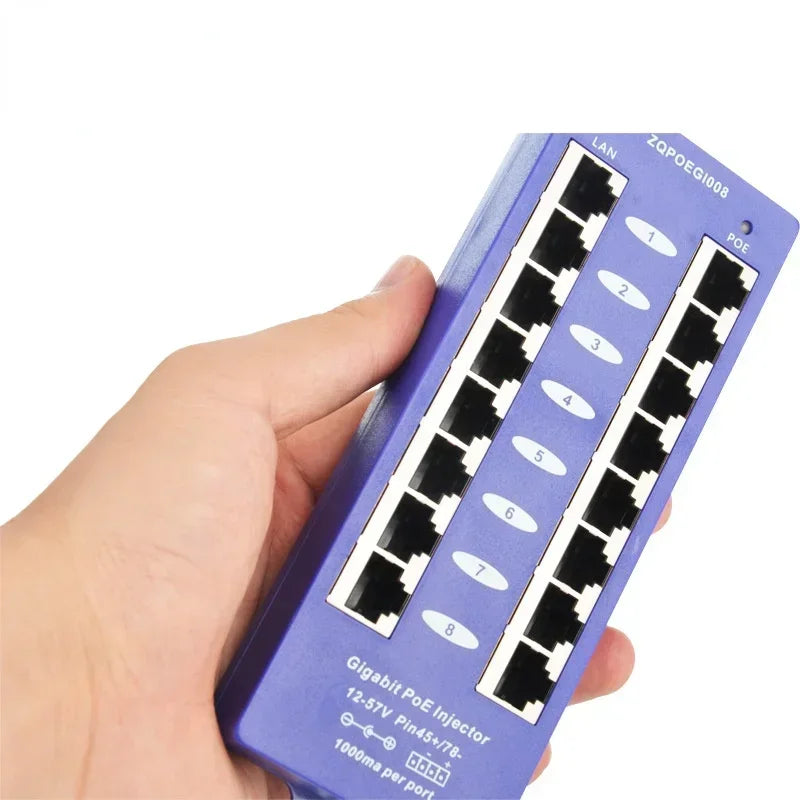 Mode B Gigabit PoE Injector 1000Mbps PoE Patch Panel 802.3af For up to 8 IP Cameras WiFi Access Point(AP) Qme