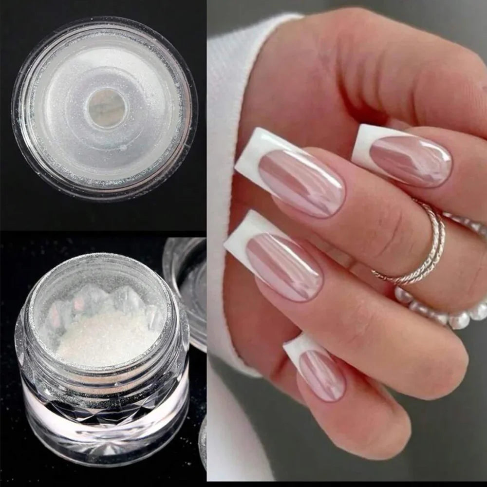 Chrome Nail Powder Ice Transparent Aurora Gloss Pearl Rainbow Metal Qme