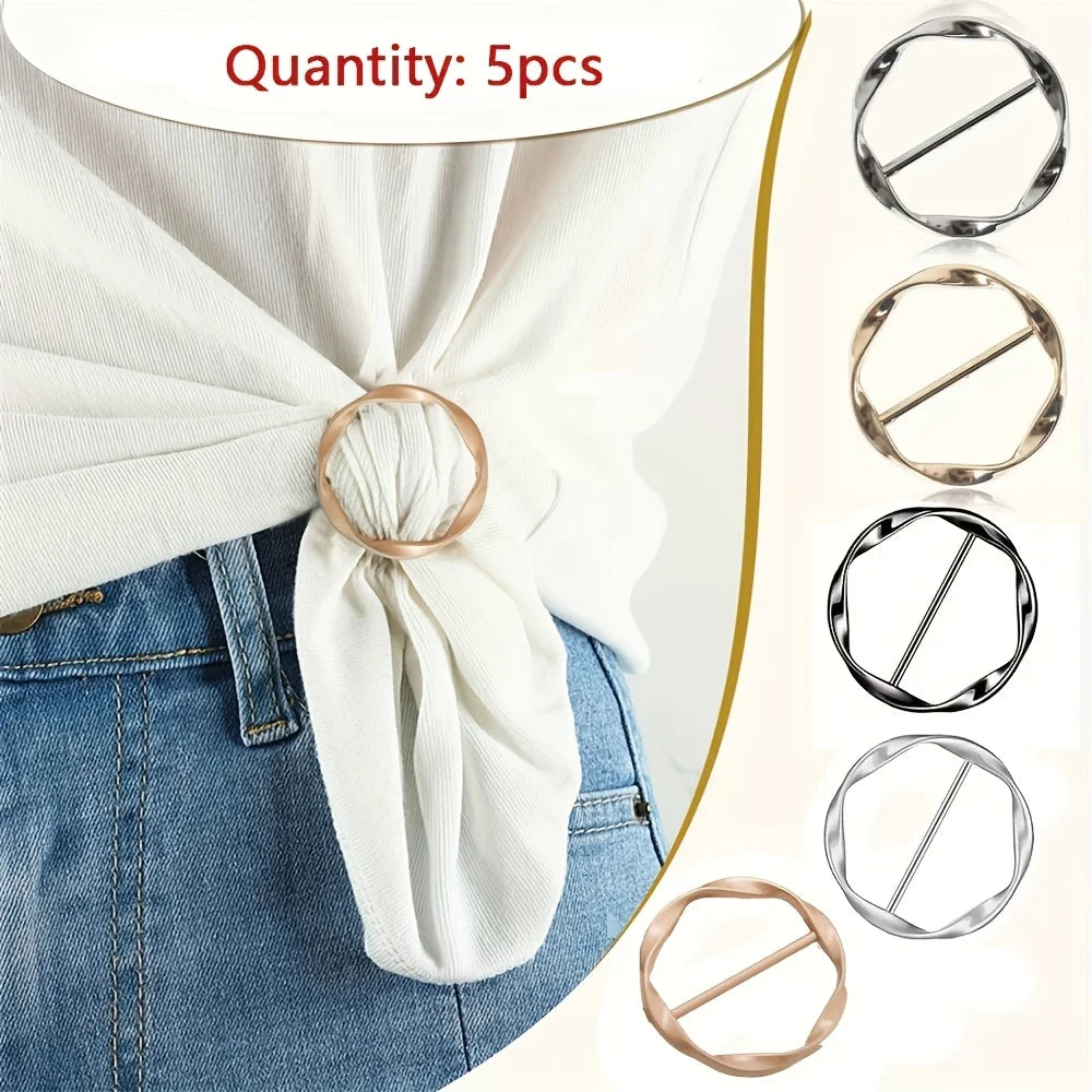 5PCS Scarf Clips Ring T Shirt Clip for Women Fashion Metal Circle Buckle Clothing Ring Wrap Holders Clothes Hat Belt Decor Qme