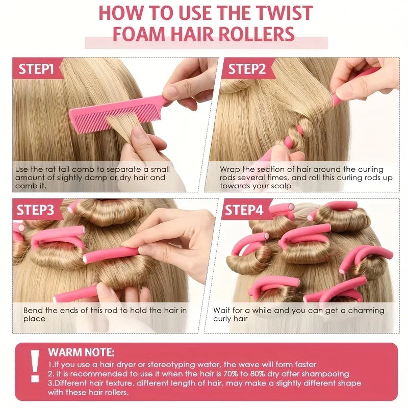 Hair Rollers/Flex Rods for Hair/Flexible Curling Rods, Hair Twist Flexi Rods No Heat Curlers Set for Soft Waves, Qme