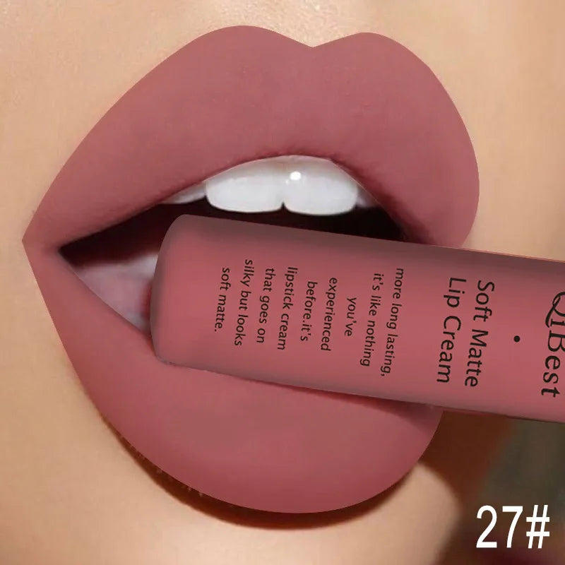 QIBEST Waterproof Matte Nude Liquid Lipstick Pigment Dark Red Black
