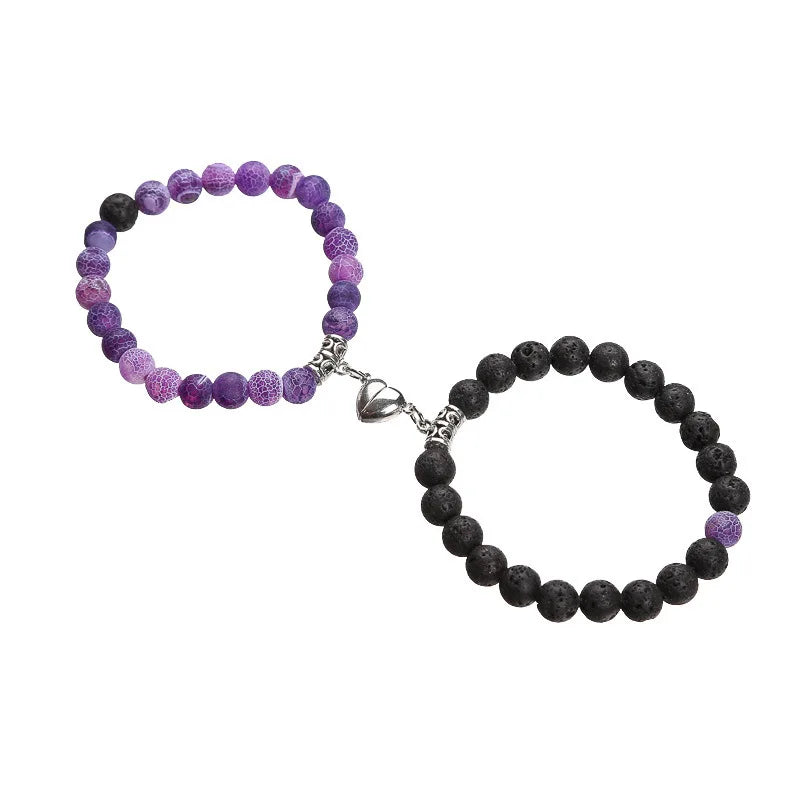 Hot Sale Zinc Alloy Purple and More Colors Couple Bracelets Heart Magnetic Attraction Matching Bracelet for Lovers Qme SilverLovePurple-Blk