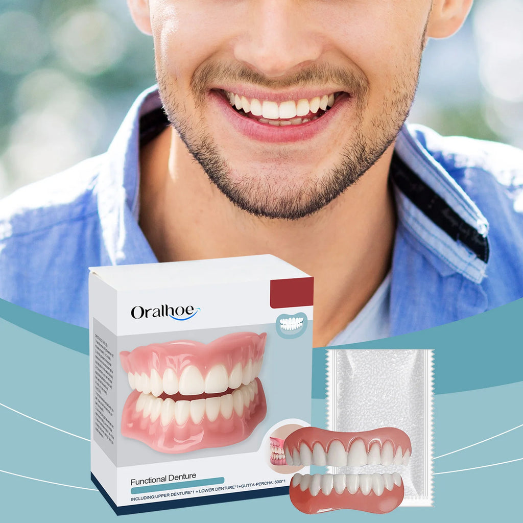 Temporary Denture Reliner Kit Cover Missing Broken Teeth Upper and Lower Dental Veneers Enhance Aesthetics Fake Tooth Oral Care Qme