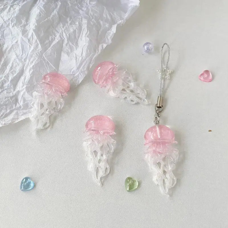 Creative Jelly Color Jellyfish Charm Keychain Y2K Beaded Pendant Phone Chain Car Hanging Decoration Bag Pendants Ornament Gifts Qme A1