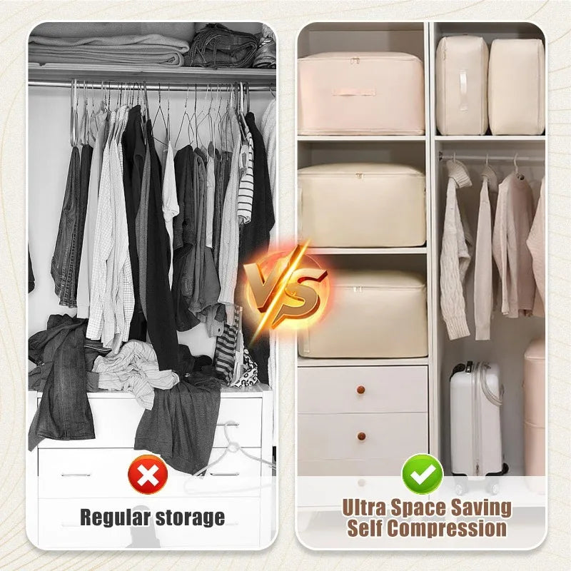 Self Compressing Vacuum Storage Bag Heavy Duty Portable Organizer Qme