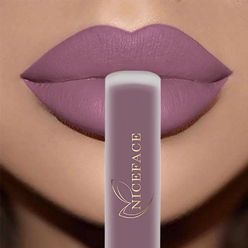 NICEFACE Hot Color Lip Gloss Waterproof Matt Lipgloss Lasting Nude Liquid Lipstick Cosmetic Sexy Women Lip Tint Makeup Lip Stain Qme