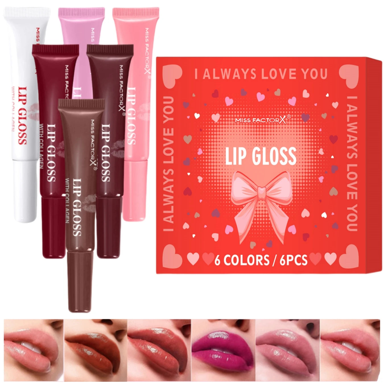 6pcs/box 6-Color Lip Gloss Set Unique Gift Set Long-Lasting Moisturizing Glossy Lip Color Valentine’s Day Gift Thanksgiving Gift Qme