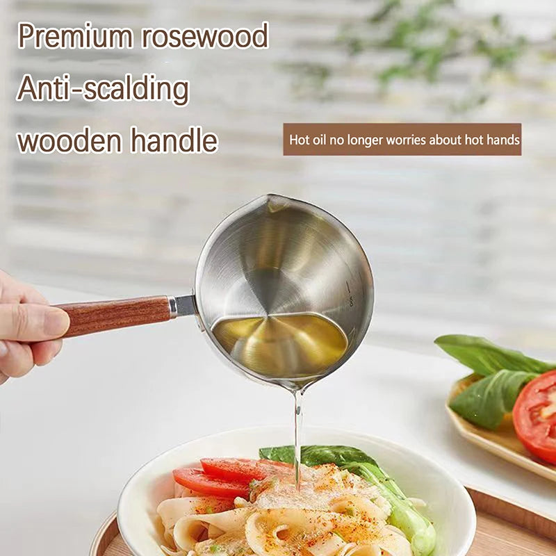 300ML 304 Stainless Steel Oil Splashing Pot Kitchen Oil Pouring Mini Hot Oil Pot With Dual Pour Spout Small Butter Warmer Pot. Qme