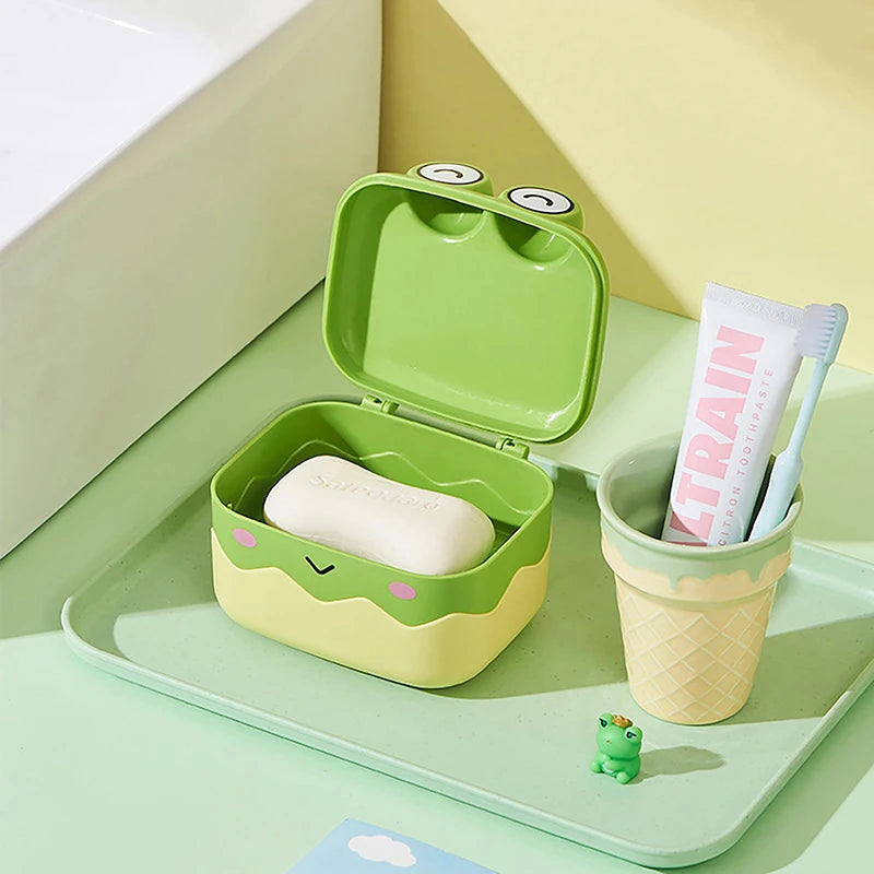 Bathroom Home Decoration Drain Soap Box Cute Frog Shape Portable Qme