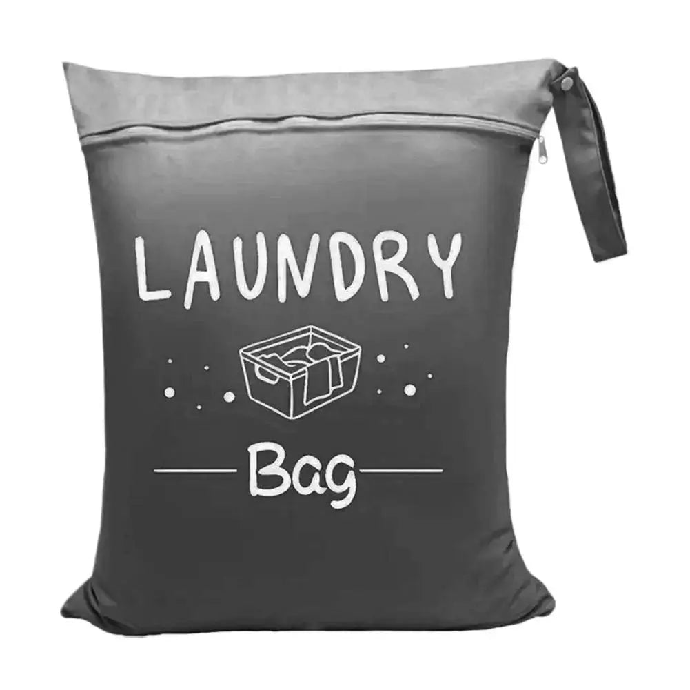 Travel Laundry Bag with Zipper Waterproof Dirty Clothes Storage Pouch Portable Drawstring Laundry Organizer for Suitcase/Dorm Qme Gray