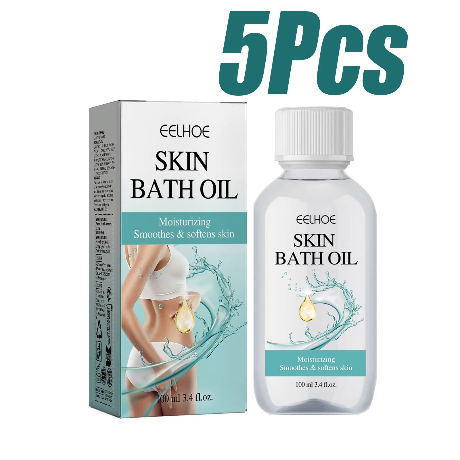 Skin Bath Oil Deep Nourishing Body Cleansing Oil Moisturizing Body Shower Oil for Dry Skin Removes Waterproof Sunscreen Hydrates Qme 5 x 100ml Boxed