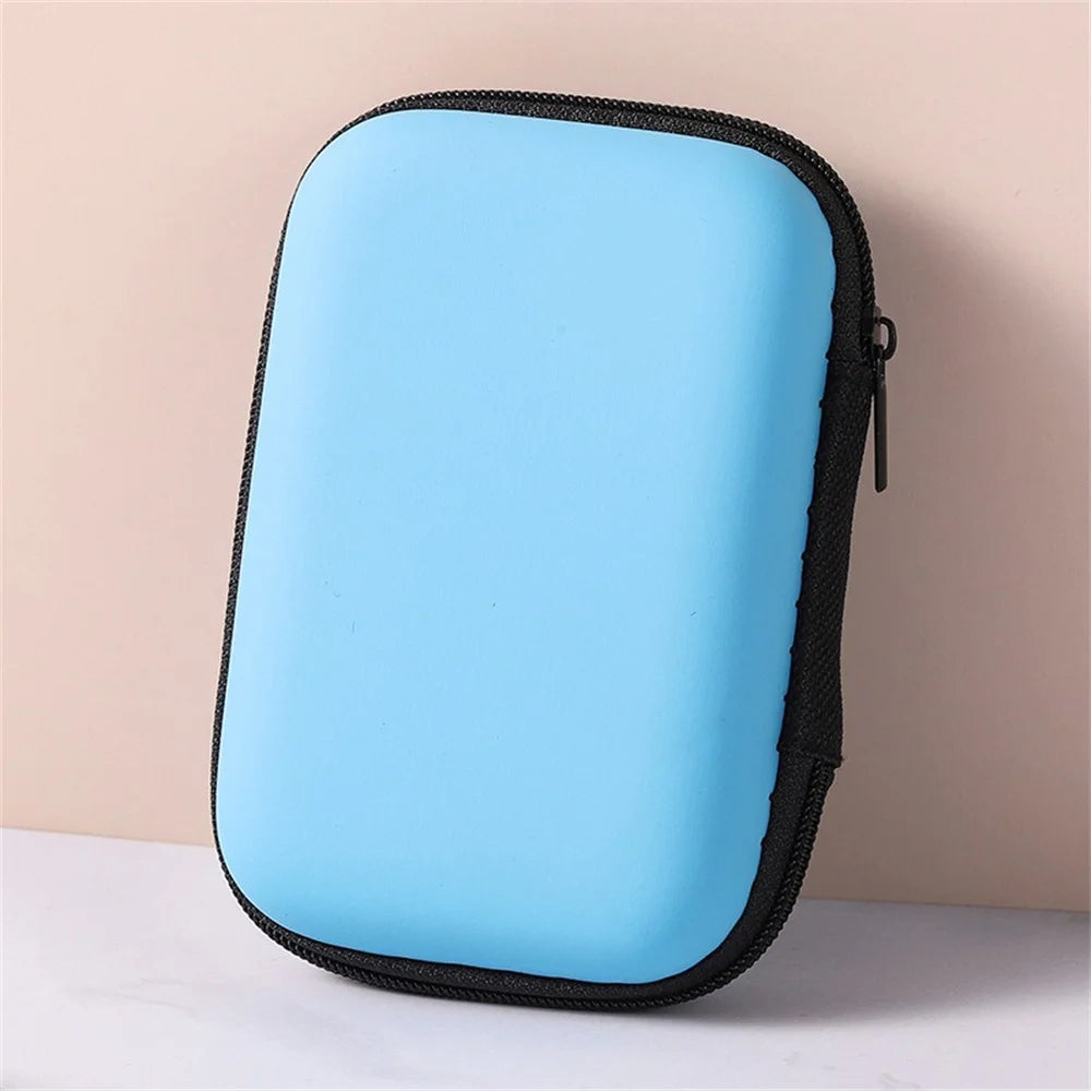 Headphone Storage Bag Mobile Phone Charger Data Cable Protection Bag Data Cable Usb Flash Drive Travel Portable Eva Zipper Bag Qme Blue