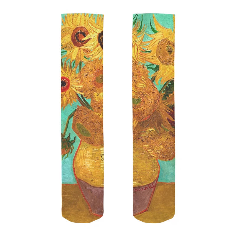 Van Gogh Mural World Famous Painting Sunflower Stockings Women Qme style7