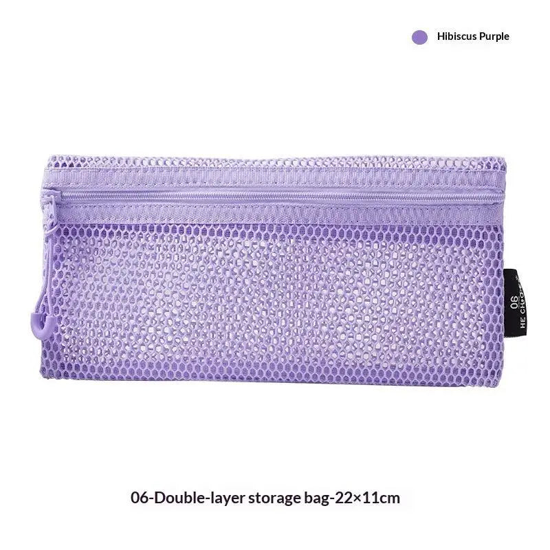 Breathable Mesh Zipper Storage Pouch Visible Large Capacity For Stationery Cosmetics Cables Travel Qme B