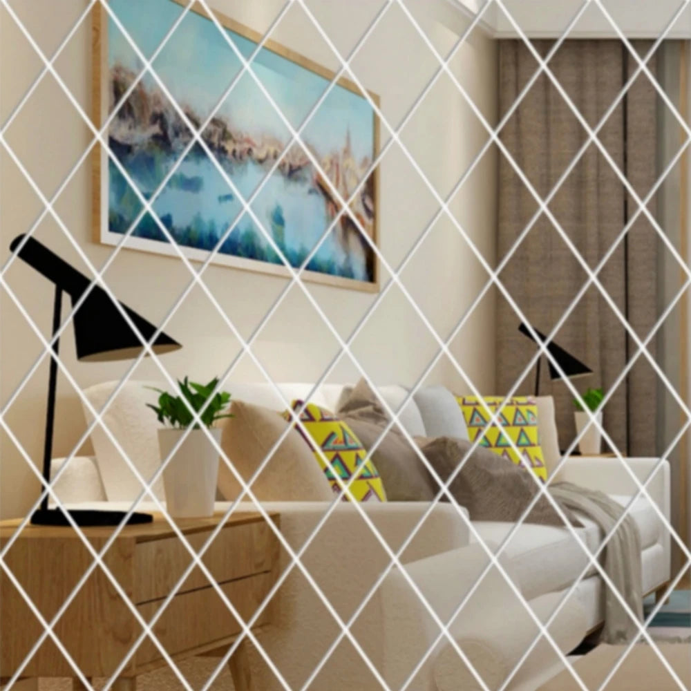 Self-Adhesive Acrylic Mirror Wall Stickers Waterproof Home Decal DIY Decoration Diamond Splicing Movable Mirror Glass Sticker Qme