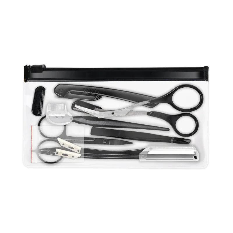 Black Eyebrow Trimming Scissors Stainless Steel Tweezers Scraping Qme