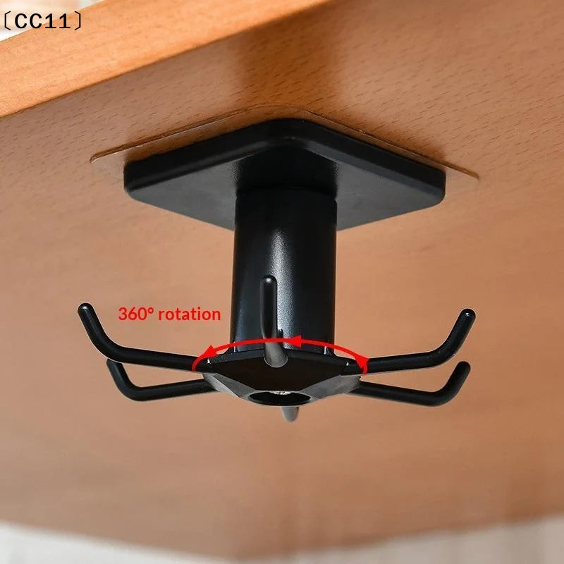 Adhesive Under Cabinet Kitchen Utensil Hanger 360 Rotation 6 Hooks Qme