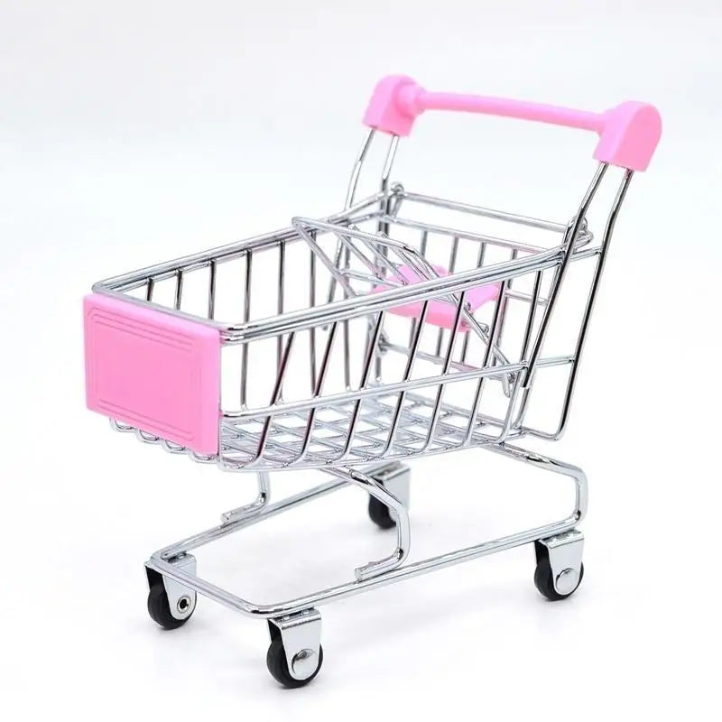 1:48 Mini Supermarket Shopping Trolley Cart Desktop Model Toy for Children Home Decoration Miniature Toy Qme