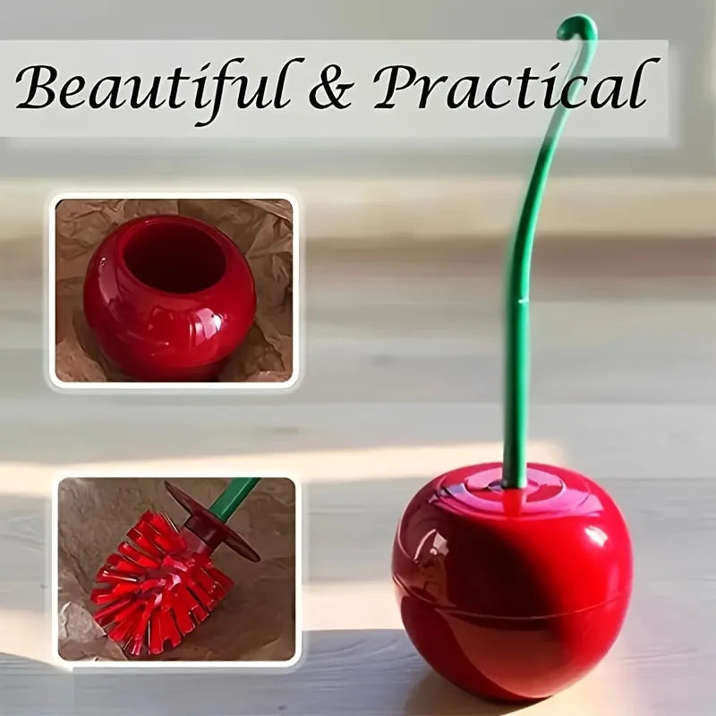 Cherry Toilet Brush and Holder, Cute Design, High-Quality Household Toilet Brush with Solid Handle and Durable Bristles Qme
